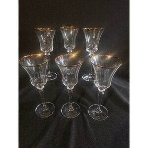 Mikasa Jamestown Gold Trim Water Goblets 6 Crystal 9 1/8" Gold Rimmed Glasses
